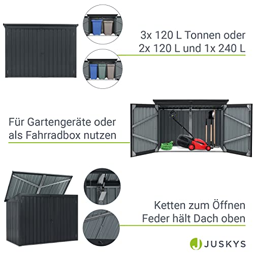 Juskys 3er Mülltonnenbox Namur 3 x 120 Liter Tonnen - 1,9m² - 2 Türen abschließbar - Metall Mülltonnenverkleidung Müllbox Müllhaus Aufbewahrungsbox