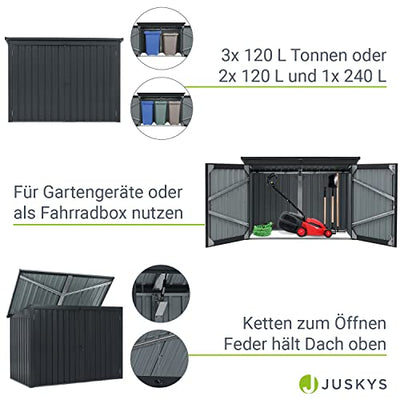 Juskys 3er Mülltonnenbox Namur 3 x 120 Liter Tonnen - 1,9m² - 2 Türen abschließbar - Metall Mülltonnenverkleidung Müllbox Müllhaus Aufbewahrungsbox