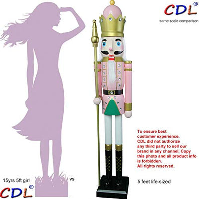 YRK CDL Handbemalte Riesige Holz Weihnachten Rosa/Weiß Nussknacker Figur König,lebensgroß,XXL 150cm,dicker Körper stabil schwer,für Haus Kirche Weihnachtsdeko/Event-Hochzeit-Shop-Hotel-Rest-Bar Deko