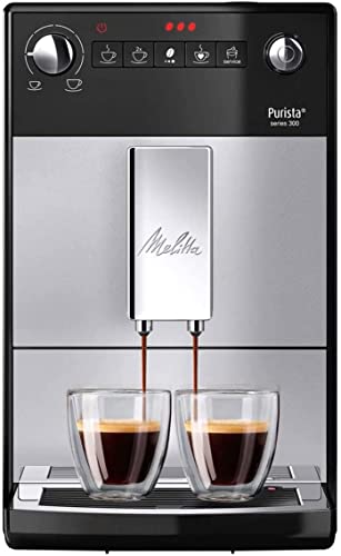 Melitta Purista F 230-101 Kaffeevollautomat mit flüsterleisem Kegelmahlwerk (Direktwahltaste, 2-Tassen Funktion, 20 cm Breite, entnehmbare Brühgruppe) silber/schwarz