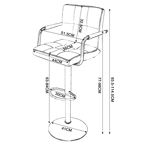 Barhocker 2er Set aus hochwertiges Kunstleder Wasserdicht und kratzfest Höhenverstellbare mit armlehne und lehne drehbar 360° Küchenstühle mit Rückenlehne und Fußstütze Barstuhl Hochstuhl, Dunkelbraun