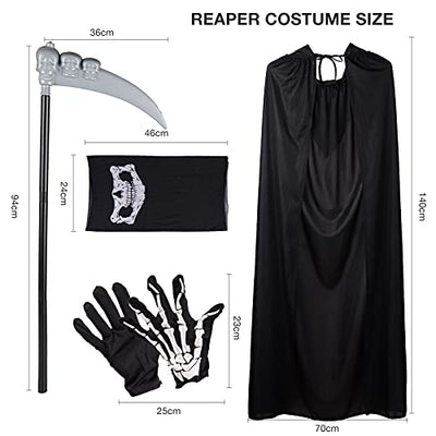 Herefun Sensenmann Kostüm, Halloween Kostüm Sensenmann mit Sense Schädelmaske Kostüme Set für Erwachsene Halloween Dekoration Cosplay Sensenmann Schwarz Umhang mit Kapuze