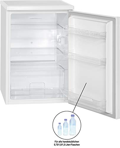 Bomann VS 2185.1 Kühlschrank mit 133 Liter Volumen, freistehender Getränkekühlschrank für Indoor und Outdoor, Höhe: 84,5 cm/Breite: 56 cm, kleiner Standkühlschrank mit LED-Beleuchtung, weiß