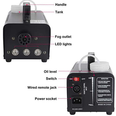 Nebelmaschine, 500W LED Licht Nebelmaschine mit Funkfernbedienung, tragbare Nebelmaschine, geeignet für Weihnachten, Halloween, Party, Hochzeitsbühne (schwarz)