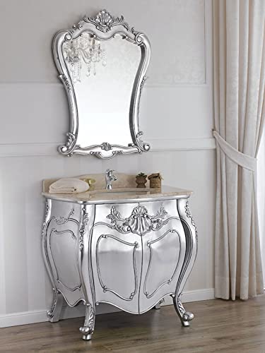 Simone Guarracino Luxury Design Waschtischunterschrank mit Spiegel Anderson Moderner Barock Stil Badmöbel Set gewölbt Blattsilber Marmorplatte Creme Crystal Sw Haken