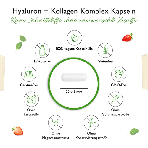 Hyaluronsäure Kollagen Komplex - 240 Kapseln - Premium: Mit bioaktives Biotin, Selen, Zink, natürliches Vitamin C aus Acerola & Silizium aus Bambus - Laborgeprüft