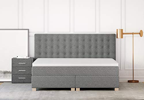 Betten Jumbo King Slim Boxspringbett 180x200 cm 7-Zonen TFK Härtegrad H4 und Visco-Topper | Farbe Grau | div. Größen verfügbar