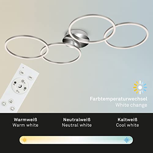 BRILONER - LED Deckenleuchte dimmbar mit Fernbedienung, schwenkbare LED Deckenlampe, warmweiß, neutralweiß, kaltweiß, rund, aluminium gebürstet, chrom, 958x530x100 mm (LxBxH), Aluminiumfarbig-chrom