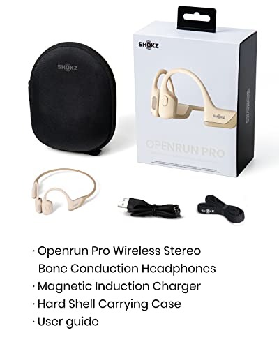 Shokz OpenRun Pro Knochenschall Kopfhörer, Open-Ear Sportkopfhörer mit Mikrofon, Bluetooth Bone Conduction Headset, Wasserdicht und Staubdicht, Soulmate bei Sport/Freizeit,Beige【2022 Neuheit】