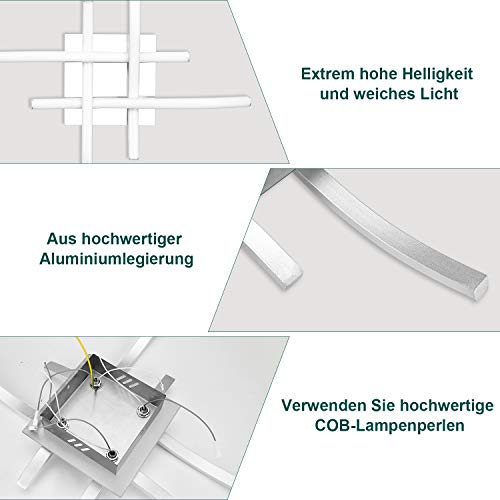 Kingwen LED Deckenleuchte 25W Deckenlampe 4 flammig 5500K Wohnzimmerlampe IP21 Geeignet für Wohnzimmer Schlafzimmer Korridor