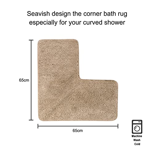 Seavish Shaggy Badteppich L-Form Beige Badematte Rutschfeste Ecke Duschmatte Wasserabsorbierend Weich Badteppich Flauschig Waschbar Teppich für quadratische Dusche Badewanne Badezimmer