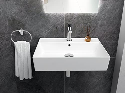 Aqua Bagno Basic | Design Waschbecken im modernen Stil, Waschtisch aus Keramik, Aufsatzwaschbecken weiß | 60x45x13 cm