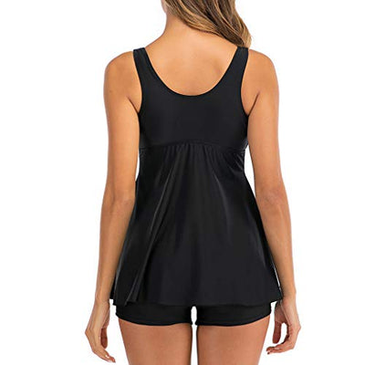 Lulupi Badekleider Damen Zweiteilige Bauchweg Badeanzug Bademode Push Up Blumen Tankini Set Figurformender Neckholder Badeanzüge Schwimmanzug Strandmode Strandkleid