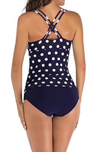 LA ORCHID Laorchid Damen Tankini Set Push up Badeanzug high Waist Zweiteiliger bademode Tankini Schwimmanzug Strandmode Sportlich gepolstert Blau gepunktet M