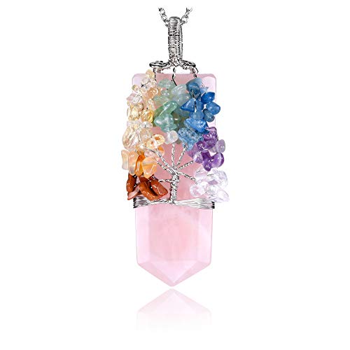 Jovivi 7 Chakra Glückskette Baum des Lebens Wire Wrap Anhänger Kette Healing Reiki Schwert Form Edelstein Pendant Halskette