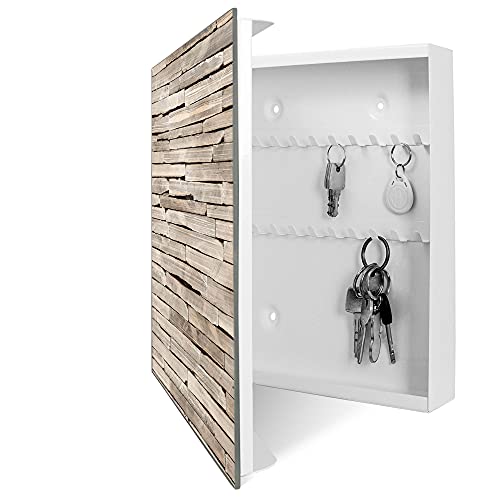 banjado® Großer Schlüsselkasten aus Glas - Schlüsselbox 30cm x 30cm mit 50 Haken - Motiv Steinplatten - Schlüsselschrank für Schlüsselaufbewahrung mit beschreibbarer Glastür als Magnettafel nutzbar