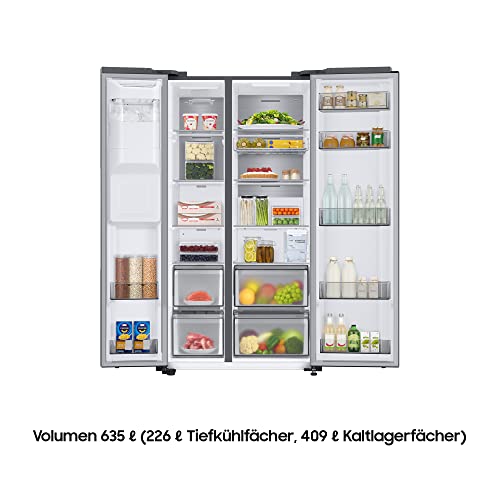 Samsung RS6GA854CSL/EG Side-by-Side Kühlschrank, 178 cm, 635 ℓ, WiFi-Steuerung, 35 dB(A) Geräuschlevel, Wasser- und Eisspender, Metal Cooling, Wassertank, Edelstahl Look