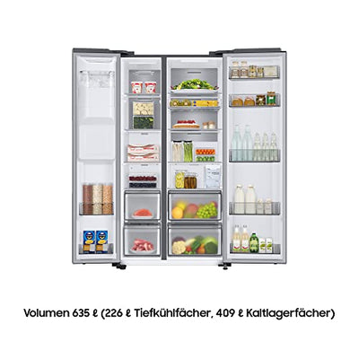 Samsung RS6GA854CSL/EG Side-by-Side Kühlschrank, 178 cm, 635 ℓ, WiFi-Steuerung, 35 dB(A) Geräuschlevel, Wasser- und Eisspender, Metal Cooling, Wassertank, Edelstahl Look