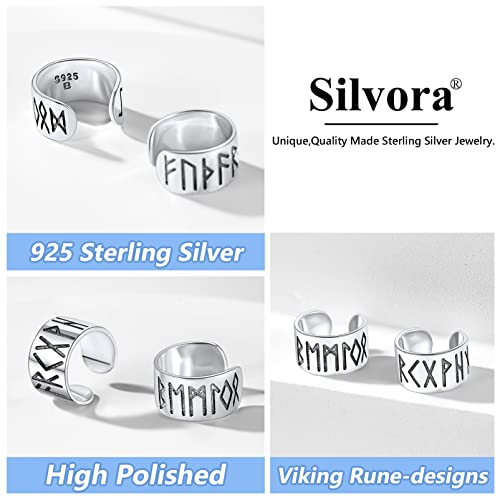 Silvora S925 Silber Ohrclip Mode Viking Rune Ohrstecker Unisex Einfach Rune Zeichen Ohrclip für Herren Damen Einstelbare Viking Ohrringe Schmuck in Silber