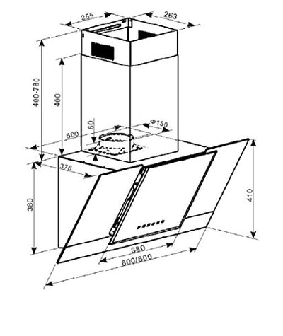 Kaiser Premium Dunstabzugshaube 80cm kopffrei, Edelstahl Schwarz Glas, Wandhaube,Dunstabzug,TouchControl, LED Display,Abzugshaube, 910m³/h, Ablufthaube,Umlufthaube,unkl.Umluftset,kopffreihaube