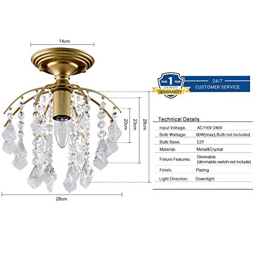 SOZOMO Crystal Chandeliers Lighting, Elegant Crystal Chandeliers Ceiling Lights With E27 Bulb Socket,Chandeliers Ceiling Light for Bedroom Hallway,Gold.