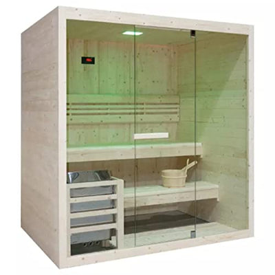 HORI® Moderne Sauna Heimsauna inkl. Ofen & Saunasteine | 4,5 kW Ofen I 3-4 Personen