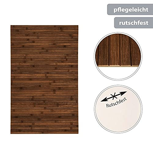 PANA Bambus Badematte • Bambusmatte waschbar • Holz Läufer Badezimmer • 100% Bambus • Größe: 50x80cm • Farbe: Braun