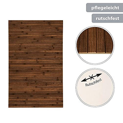 PANA Bambus Badematte • Bambusmatte waschbar • Holz Läufer Badezimmer • 100% Bambus • Größe: 50x80cm • Farbe: Braun