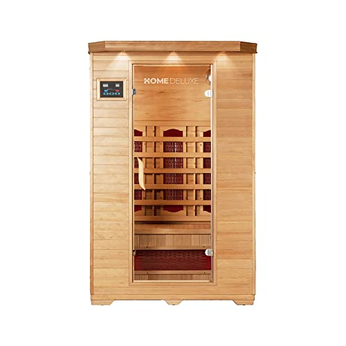 Home Deluxe – Infrarotkabine – REDSUN M – Vollspektrumstrahler – Holz: Hemlocktanne - Maße: 120 x 105 x 190 cm I Infrarotsauna für 2 Personen, Infrarot