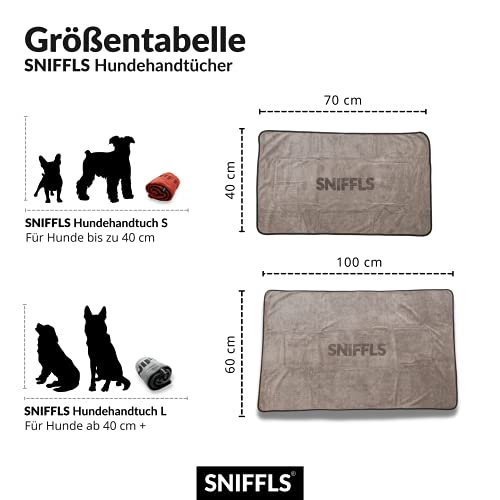 Sniffls® Premium Hundehandtuch (2er-Pack, Weich u. Waschbar) Extra saugfähig und schnell trocknendes Mikrofaser Handtuch für kleine und große Hunde, Perfektes Hundezubehör mit praktischer Tasche