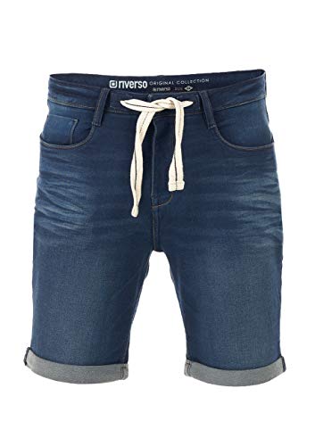 riverso Herren Jeans Shorts RIVPaul Kurze Hose Sommer Bermuda Stretch Denim Short Sweathose Baumwolle Grau Blau Dunkelblau w30 - w42, Größe:W 33, Farbe:Dark Blue Denim (D147)