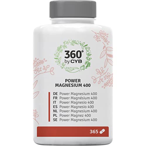 CYB 360 Power Magnesium – 400 mg reines, hochdosiertes Magnesium – Vegan – 1 x 365 Tabletten