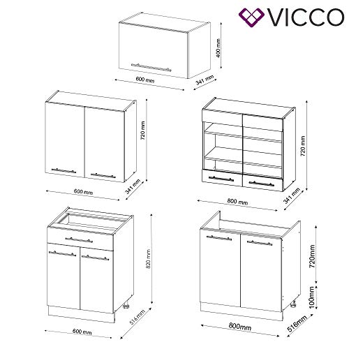 Vicco Küchenzeile Küchenblock Einbauküche 200cm Fame-Line (Anthrazit Hochglanz)