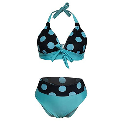 GOKOMO Damen Punkte Bikini Neckholder Sexy Badeanzug mit Cups Bauchweg Bademode Damen Bikini mit Tanga High Waist Bikini Triangel Push Up Sexy Gepolstert Große Größe Swimsuit(XL,Blau)