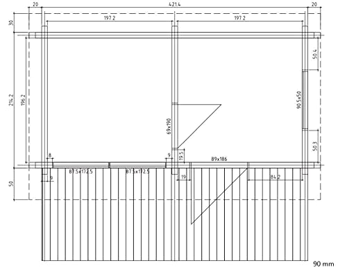 Polhus Gartensauna aus Holz Kivi, Outdoor-Sauna modern mit 2 Räumen für 4 Personen, Außensauna Garten mit Panoramafenster aus Isolierglas, Saunahaus 465 x 390 x 250 cm, naturbelassen