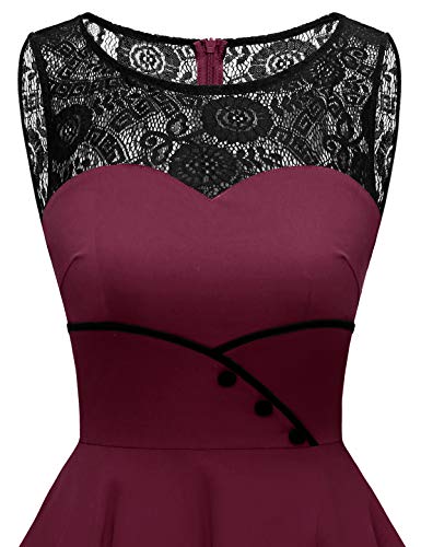 Bbonlinedress Weihnachtskleid Damen Winterkleid Abendkleider elegant für Hochzeit Jugendweihe Kleider Spitzenkleid Vintage Kleider Cocktailkleid Konfirmationskleider Burgundy XS