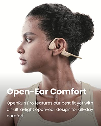 Shokz OpenRun Pro Knochenschall Kopfhörer, Open-Ear Sportkopfhörer mit Mikrofon, Bluetooth Bone Conduction Headset, Wasserdicht und Staubdicht, Soulmate bei Sport/Freizeit,Beige【2022 Neuheit】