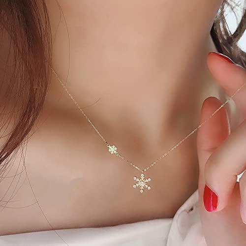 Astrozie Schneeflocken-Anhänger 14 Karat Massiv Gold Halskette Minimalistischer Schmuck Weihnachtsgeschenk für sie, Gold, Zirkonia