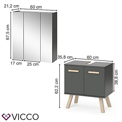 Vicco Badmöbel Set Hans Spiegelschrank Waschtischunterschrank (Set 1)