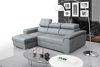 Robin Silver Ecksofa mit Schlaffunktion, Schlafsofa mit Bettkasten, Freistehendes Eckcouch in L-Form, verstellbare Rückenlehne, Polstergarnitur Sofa