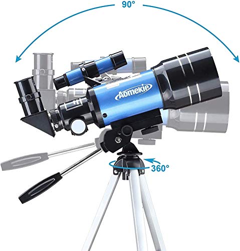 Aomekie Teleskop Kinder Einsteiger 70MM Teleskop Astronomie mit Smartphone Adapter Aluminium Stativ Barlow und Umkehrlinse