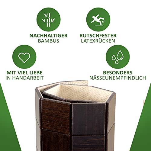 Rutschfeste Badematte aus Bambus von DE-COmmerce I Fussmatte Badteppich Bambusmatte Duschmatte Badezimmermatte Bamboo Badematte mit Anti-rutsch Rückseite I Badvorleger KARO Ebony 50 x 50 cm