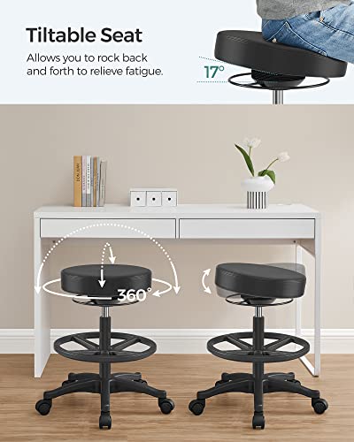 SONGMICS Bürohocker, ergonomischer Arbeitshocker, Sitzhocker, 360° Drehstuhl, höhenverstellbar, 59,5-81 cm, verstellbare Fußstütze, schwarz OSC007B01