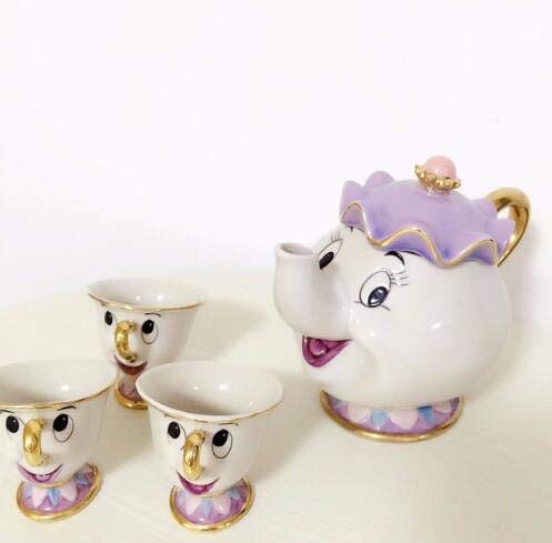 AQANATURE Teaware Sets - Limited Cartoon Die Schöne und das Biest Bone China Tasse Teeservice Mrs Potts and Chips Teekanne Kaffeetasse Set Keramiktasse Weihnachtsgeschenk lichtgrün