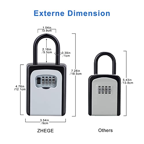 ZHEGE Schlüsseltresor mit Bügel und Zahlenschloss, [INSTALLATIONSFREI] 4-Stellig Schlüsselbox mit Code für Aussen, Kleiner Schlüsselsafe für Hausschlüssel Versteck, AirBnB, usw (Silber)