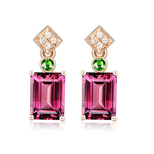 ANAZOZ Echtschmuck Ohrringe Damen 18 Karat / 750 Rosegold Rechteck 2.34Ct Turmalin Rot Ohrhänger mit Diamant Schmuck für Frauen