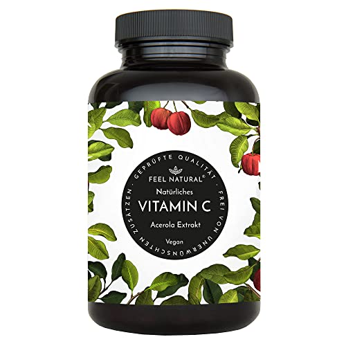 Acerola Kapseln - Natürliches Vitamin C - 180 vegane Kapseln im 6 Monatsvorrat - Ohne unerwünschte Zusätze - Laborgeprüft, vegan und in Deutschland produziert