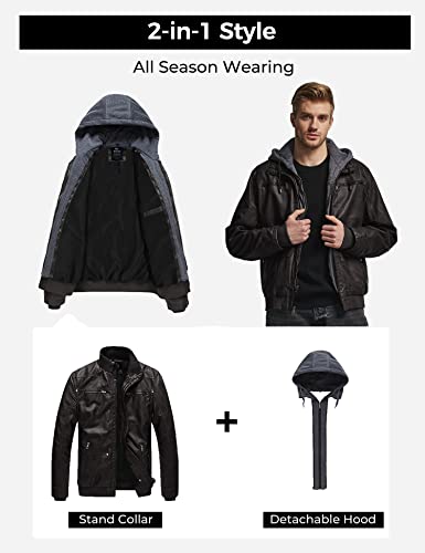 Wantdo Herren Lederjacke Lederjacke Hellbraun Lederjacke Winter Gefüttert Jaket für Dunkelkaffee-Verdicken S