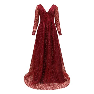 Abendkleid Damen Swing Kleid Elegantes Briskorry V-Ausschnitt Langen Ärmeln Brautkleid Hochzeitskleid Große Größen Prinzessin Spitze Tüll A-Linie Lang Brautkleider Glitzer Sexy Cocktailkleid Ballkleid