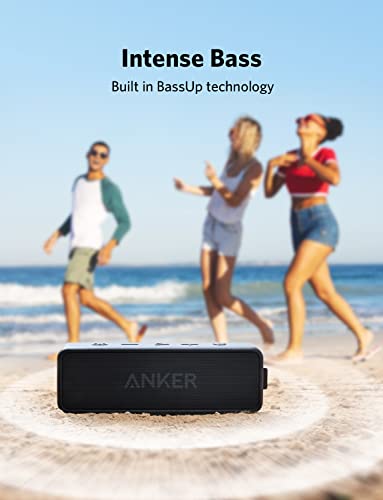 Anker SoundCore 2 Bluetooth Lautsprecher, Fantastischer Sound, Enormer Bass mit Dualen Bass-Treibern, 24h Akku, Verbesserter IPX7 Wasserschutz, Kabelloser Lautsprecher für iPhone, galaxy usw.(Schwarz)